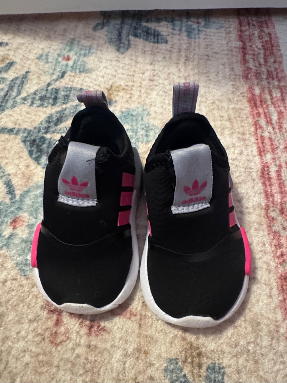 adidas Kids Black and Pink Slip-On Sneakers size 4